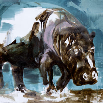 Pintura intitulada "Hippopotame" por Romuald Sanchez, Obras de arte originais, Acrílico