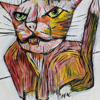 Malerei mit dem Titel "Mad Cat" von Ron Kammer, Original-Kunstwerk, Acryl