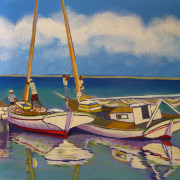 Schilderij getiteld "Island port" door Ronald Egan, Origineel Kunstwerk