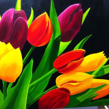 Painting titled "Red Tulip bouquet" by Ronald Egan, Original Artwork