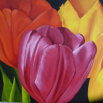 Schilderij getiteld "Triple tulips" door Ronald Egan, Origineel Kunstwerk