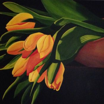 Pittura intitolato "Bowl of tulips" da Ronald Egan, Opera d'arte originale