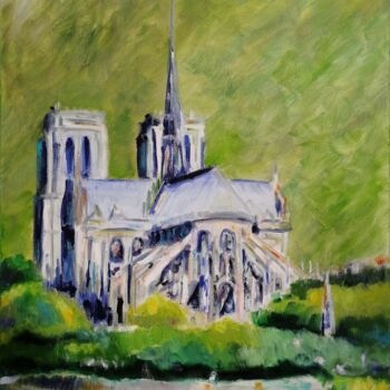 Schilderij getiteld "Notre Dame, avant" door Ronald Houriez, Origineel Kunstwerk, Olie