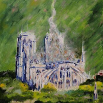 Schilderij getiteld "Notre Dame, Après" door Ronald Houriez, Origineel Kunstwerk, Olie