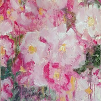 Painting titled "Rosiers du Jardin" by Ronald Houriez, Original Artwork, Oil