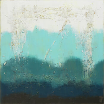 Painting titled "Oceanic Blue Square" by Ronald Hunter, Original Artwork, Acrylic Mounted on Wood Stretcher frame