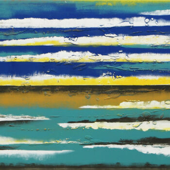 Painting titled "Blue Horizon" by Ronald Hunter, Original Artwork, Acrylic Mounted on Wood Stretcher frame