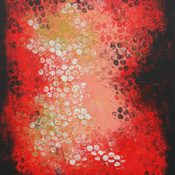 Schilderij getiteld "Boiling Bubbles Red" door Ronald Hunter, Origineel Kunstwerk, Acryl Gemonteerd op Frame voor houten bra…