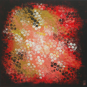 绘画 标题为“Boiling Bubbles Red…” 由Ronald Hunter, 原创艺术品, 丙烯 安装在木质担架架上