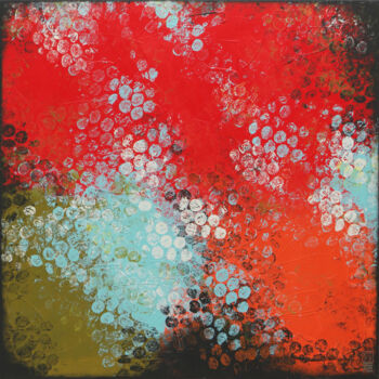 Schilderij getiteld "Boiling Bubbles Red…" door Ronald Hunter, Origineel Kunstwerk, Acryl Gemonteerd op Frame voor houten br…