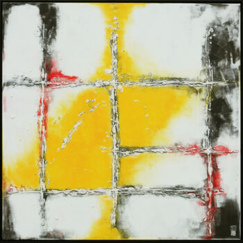 Painting titled "My yellow square" by Ronald Hunter, Original Artwork, Acrylic Mounted on Wood Stretcher frame
