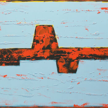 Painting titled "Orange breakers blue" by Ronald Hunter, Original Artwork, Acrylic Mounted on Wood Stretcher frame