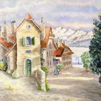Pintura intitulada "Swiss village" por Ronald Kötteritzsch, Obras de arte originais