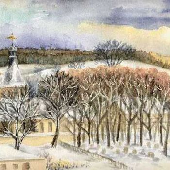 Malerei mit dem Titel "Winter village" von Ronald Kötteritzsch, Original-Kunstwerk