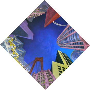 Schilderij getiteld "Skyline van Rotterd…" door Ronaldhm, Origineel Kunstwerk, Olie