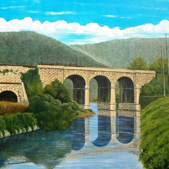 Malarstwo zatytułowany „"Pont de la Raye su…” autorstwa Ronald Van Genechten, Oryginalna praca, Olej