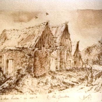 Disegno intitolato ""De drie hutten"" da Ronald Van Genechten, Opera d'arte originale, Inchiostro