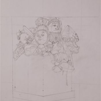 Drawing titled "Les marionnettes" by Ronan Le Morvan, Original Artwork, Pencil