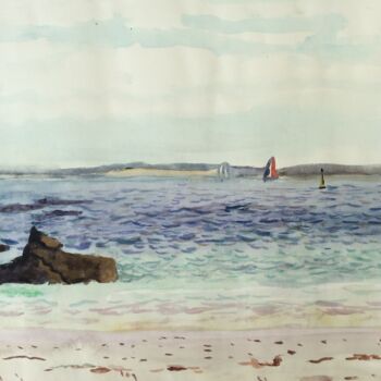 Malerei mit dem Titel "Île de Groix" von Ronan Le Morvan, Original-Kunstwerk, Aquarell