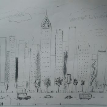 Dessin intitulée "La ville." par Ronan Le Morvan, Œuvre d'art originale, Marqueur