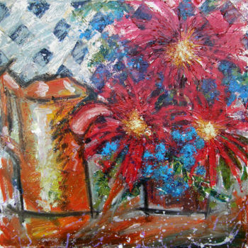 Painting titled "Red Flowers" by Ronda Richley, Original Artwork, Acrylic