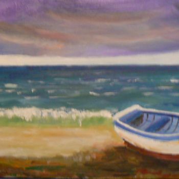 Painting titled "barque isolee" by Dominique Rondeau, Original Artwork, Acrylic