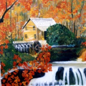 Peinture intitulée "moulin" par Dominique Rondeau, Œuvre d'art originale, Huile Monté sur Châssis en bois