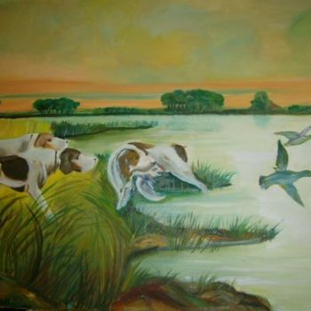 Pittura intitolato "les canards" da Dominique Rondeau, Opera d'arte originale, Olio Montato su Telaio per barella in legno