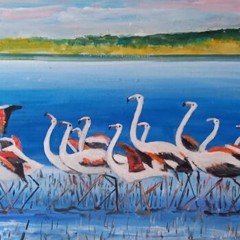 Painting titled "flamants rose" by Dominique Rondeau, Original Artwork, Acrylic