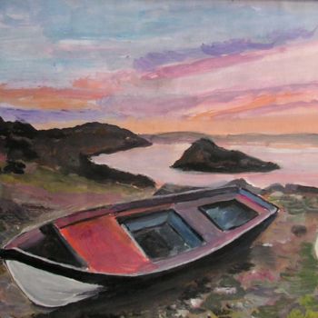 Peinture intitulée "barque-echouee.jpg" par Dominique Rondeau, Œuvre d'art originale, Gouache