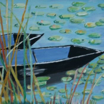 Painting titled "deux barques noire" by Dominique Rondeau, Original Artwork, Acrylic