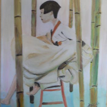 Pintura intitulada "jeune femme aux bam…" por Dominique Rondeau, Obras de arte originais, Aerógrafo