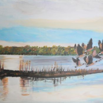 Pintura titulada "vol de canards" por Dominique Rondeau, Obra de arte original, Acrílico