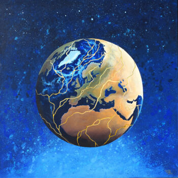 Malarstwo zatytułowany „Kintsuji Earth” autorstwa Paule Bernard Roussel, Oryginalna praca, Akryl Zamontowany na Drewniana ra…