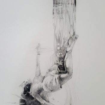 Drawing titled "Sinking 1" by Rong Guo, Original Artwork, Pencil