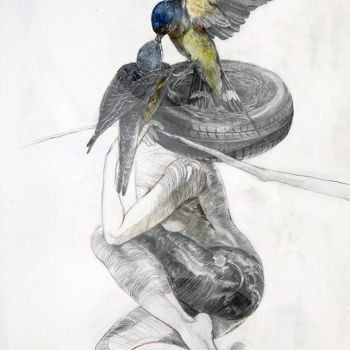 Drawing titled "Nidification" by Rong Guo, Original Artwork, Pencil
