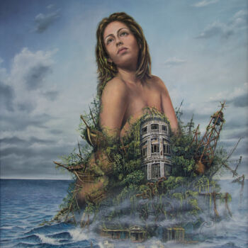 Painting titled "Liz's island" by Roniel Llerena Andrade, Original Artwork, Oil