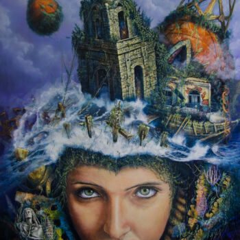 Painting titled "Utopian Construction" by Roniel Llerena Andrade, Original Artwork, Oil