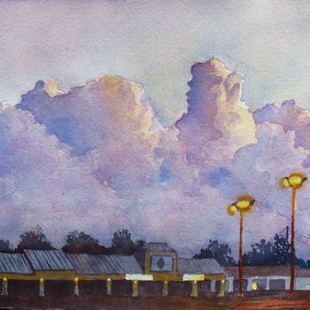Painting titled "Matin nuageux" by C.Rony, Original Artwork, Watercolor