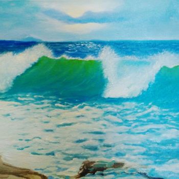 Картина под названием "Голубая волна" - Olga Reshetnikova, Подлинное произведение искусства, Масло