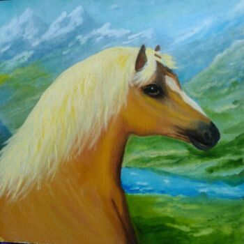 Картина под названием "Лошадка в горах" - Olga Reshetnikova, Подлинное произведение искусства, Масло