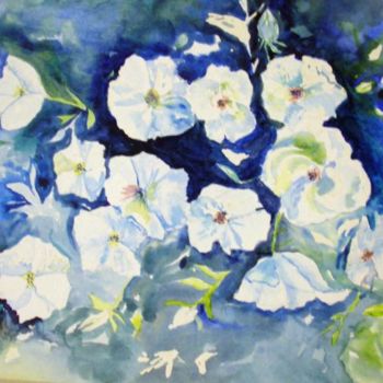 Pittura intitolato "Fleurs bleues" da Sandrine Roques, Opera d'arte originale, Olio