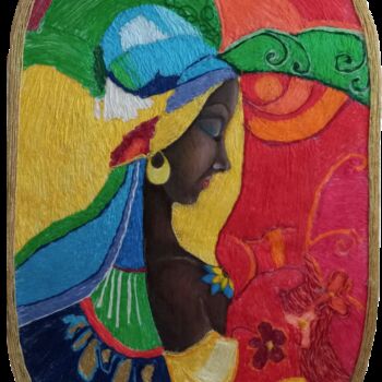 "MADAME" başlıklı Tekstil Sanatı Rosa Maria Protopapa tarafından, Orijinal sanat, İplik Karton üzerine monte edilmiş