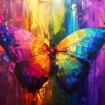 Digital Arts titled "Rainbow Butterfly" by Rosa Piazza, Original Artwork, Digital Painting