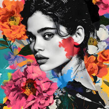 Arte digitale intitolato "Flower Girl Pop Art…" da Rosa Piazza, Opera d'arte originale, Collage digitale