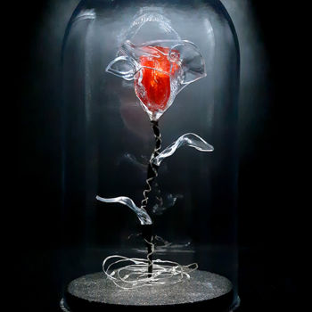 Sculpture titled "Rose éternelle roug…" by Rosabstrait, Original Artwork, Glass