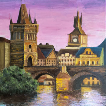 Peinture intitulée "Puente Carlos. Praga" par Rosa M Fernández, Œuvre d'art originale, Huile Monté sur Châssis en bois