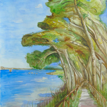 Pittura intitolato "Camminata sul mare" da Rosa Inversi, Opera d'arte originale, Acquarello