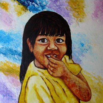 Peinture intitulée "Menina dos olhos ca…" par Rosaly Gripp Gobbo (Rosaly Gripp), Œuvre d'art originale