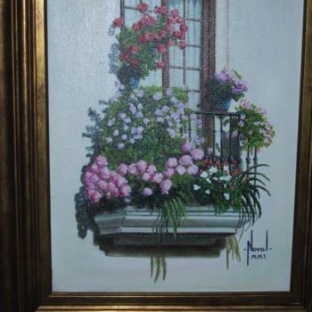 Painting titled "BALCON CON FLORES" by Noval, Original Artwork